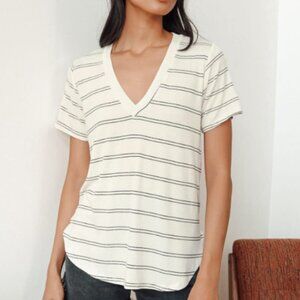 Lulus Women's Striped V Neck Short Sleeve Tee - XS